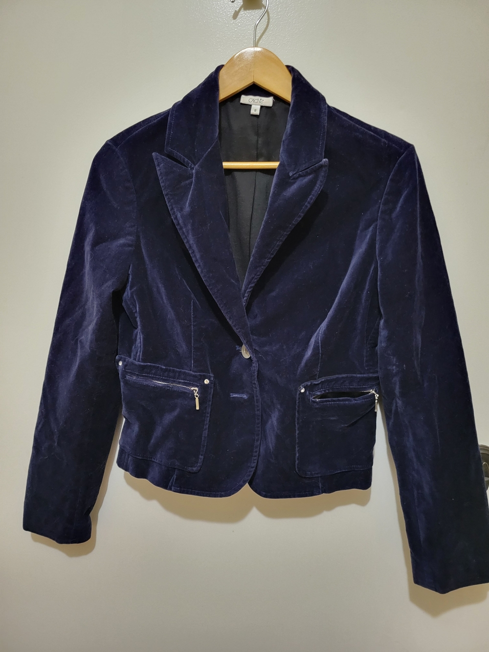 Cache Womens Navy Velveteen Tailored Blazer Jacket - Lined - Size 8
